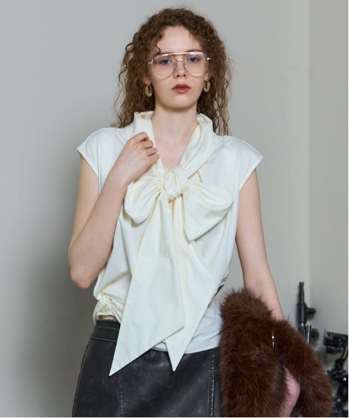 tシャツ 2way Bow Tie Tops/2WAYボウタイトップス「MAISON SPECIAL/メゾンスペシャル」 レディース