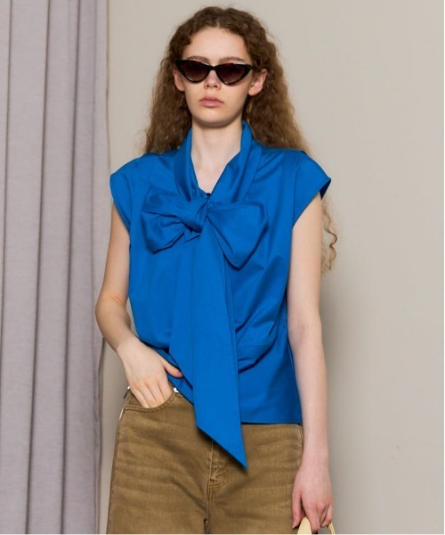 MAISON SPECIAL/メゾンスペシャル◆ブロッキングTシャツ ブルー MAISON SPECIAL（メゾンスペシャル） tシャツ 2way Bow Tie Tops/2WAY