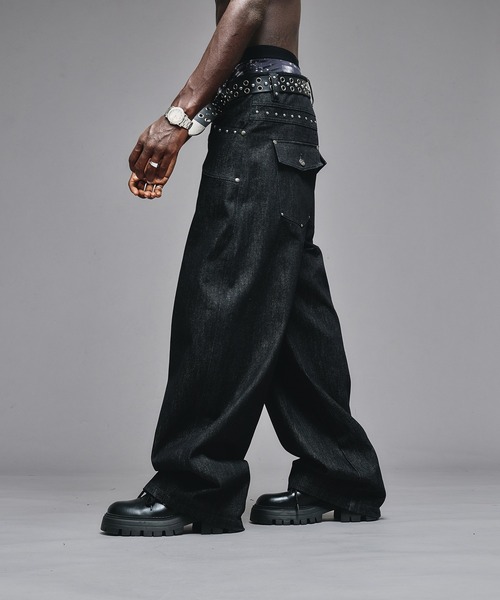 EGDE SENSUAL DENIM デニム　ガーター　ローライズ　サイズS ANDER HUNK ジーンズ Studs Design Rigid Curve Denim