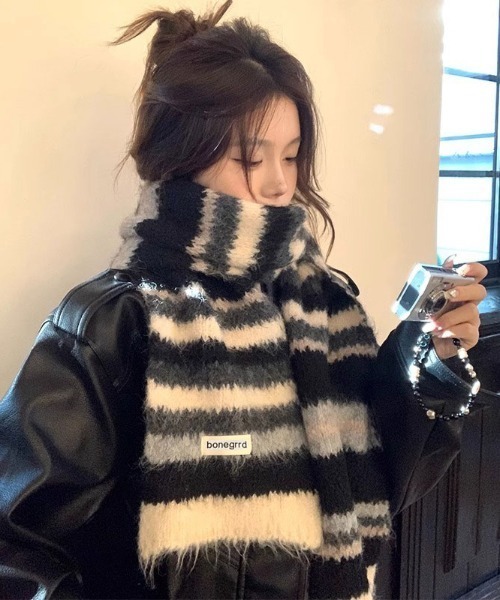 マフラー ストール マルチボーダーニットマフラー レディース