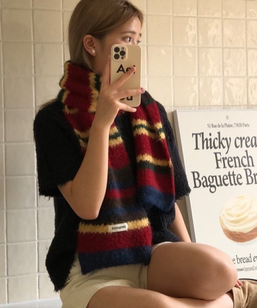 マフラー ストール マルチボーダーニットマフラー レディース