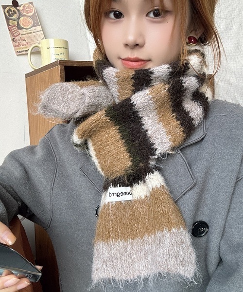 マフラー ストール マルチボーダーニットマフラー レディース