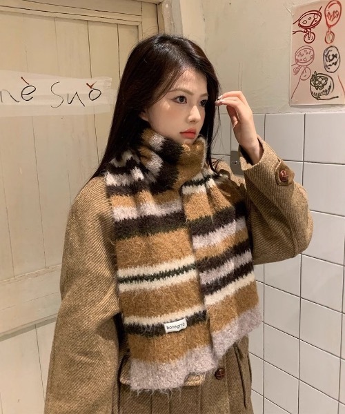 マフラー ストール マルチボーダーニットマフラー レディース