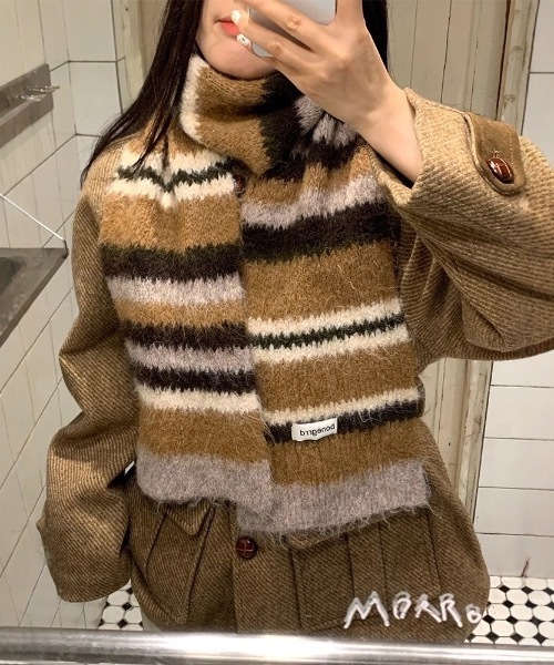 マフラー ストール マルチボーダーニットマフラー レディース