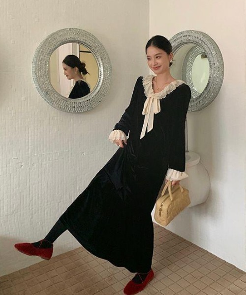 AsheKsha ワンピース フリルカラーネックタイワンピース／クラシック