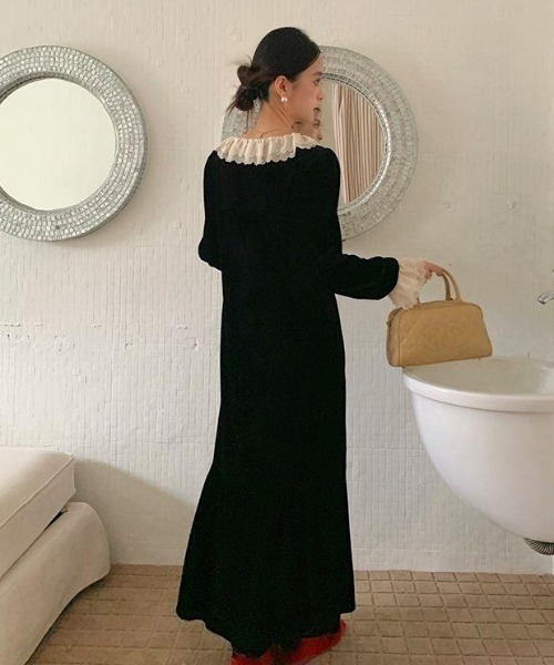 AsheKsha ワンピース フリルカラーネックタイワンピース／クラシック