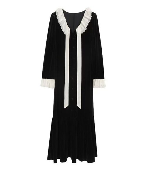 AsheKsha ワンピース フリルカラーネックタイワンピース／クラシック