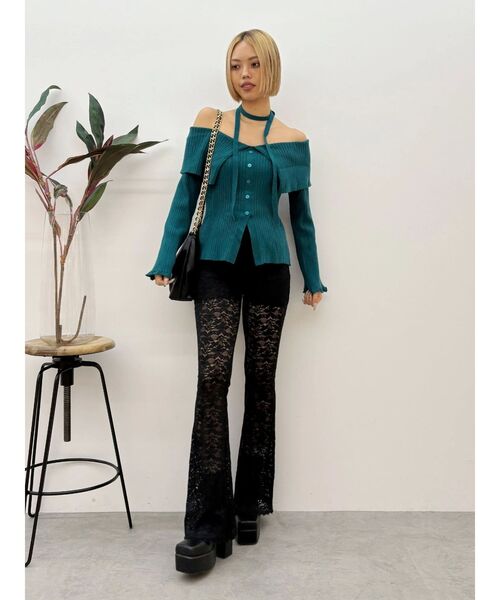 EVRIS（エヴリス） パンツ 「ウエストゴム・2サイズ」レースフレア