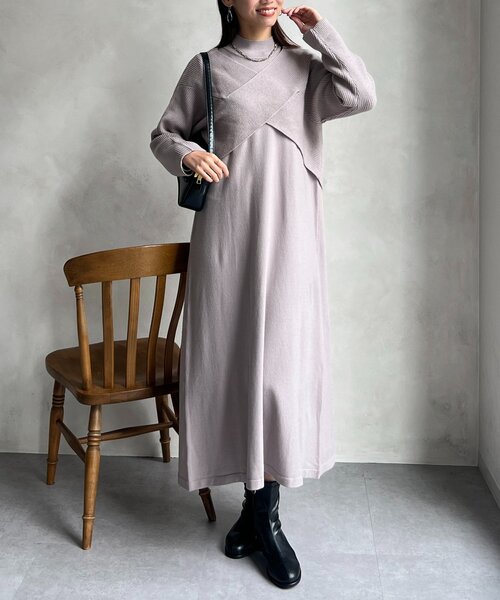 Chez toi（シェトワ） ワンピース クロスプルオーバー×ニット
