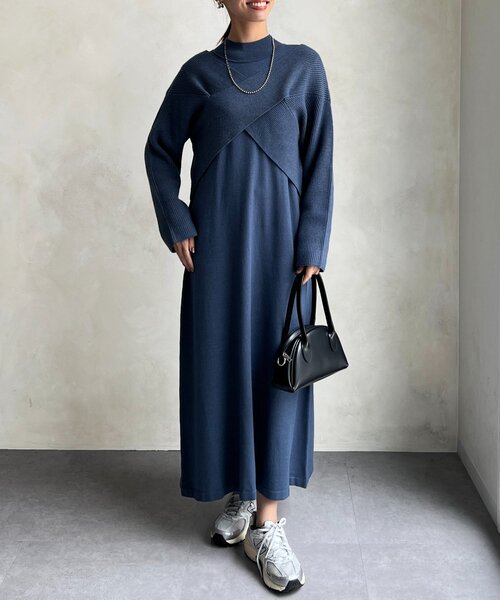 Chez toi（シェトワ） ワンピース クロスプルオーバー×ニット