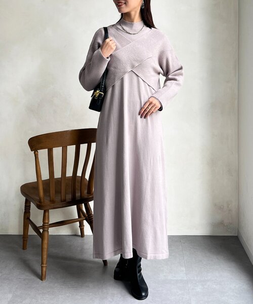 Chez toi（シェトワ） ワンピース クロスプルオーバー×ニット