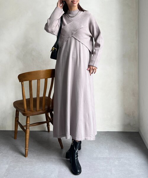 Chez toi（シェトワ） ワンピース クロスプルオーバー×ニット