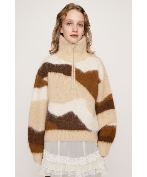 SLY（スライ） ニット セーター FRONT ZIP MARBLE KNIT TOPS フロント
