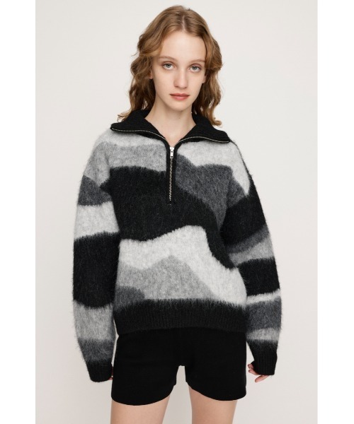 SLY（スライ） ニット セーター FRONT ZIP MARBLE KNIT TOPS フロント