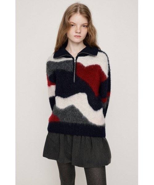 SLY（スライ） ニット セーター FRONT ZIP MARBLE KNIT TOPS フロント