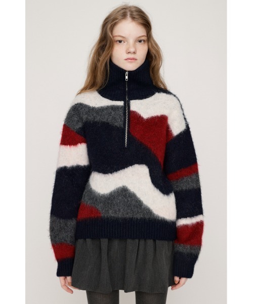 SLY（スライ） ニット セーター FRONT ZIP MARBLE KNIT TOPS フロント