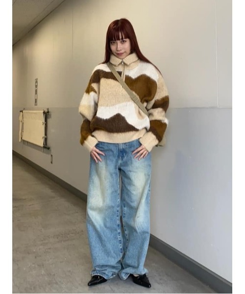 SLY（スライ） ニット セーター FRONT ZIP MARBLE KNIT TOPS フロント