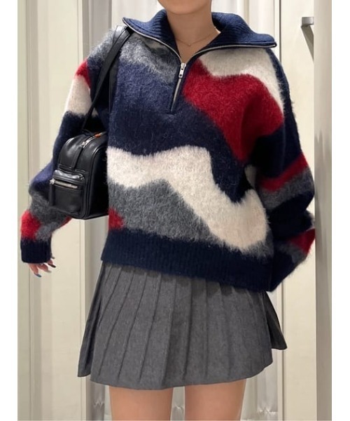 SLY（スライ） ニット セーター FRONT ZIP MARBLE KNIT TOPS フロント