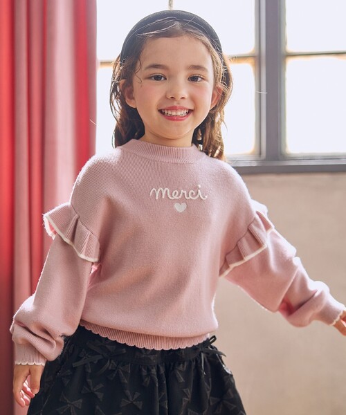 Bibiy. フリル付きピンクニット セール】 首フリルしあわせタッチニット （ニット・セーター）｜ANY