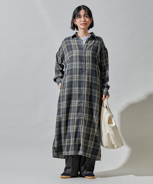 美品◆AKRISpunto チェックシャツワンピース 楽天市場】スタンドカラー チェック柄 シャツワンピ レディース