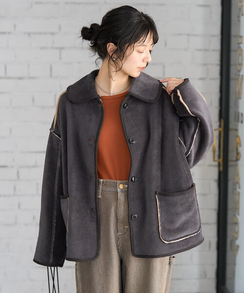 user_03102858　 リバーシブルコーデュロイ 刺繍ブルゾン FREAK'S STORE ブルゾン アウター 襟付き リバーシブル コーデュロイ