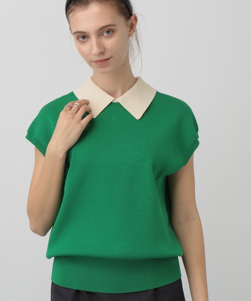 「saloon」 半袖ニット FREE ネイビー レディース_画像2