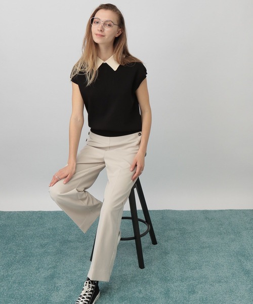 「saloon」 半袖ニット FREE ネイビー レディース_画像9