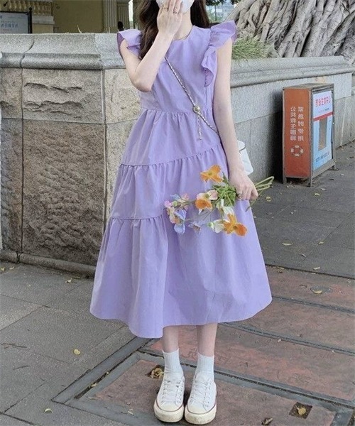 「FREE STYLISTS」 ノースリーブワンピース M パープル レディース_画像4