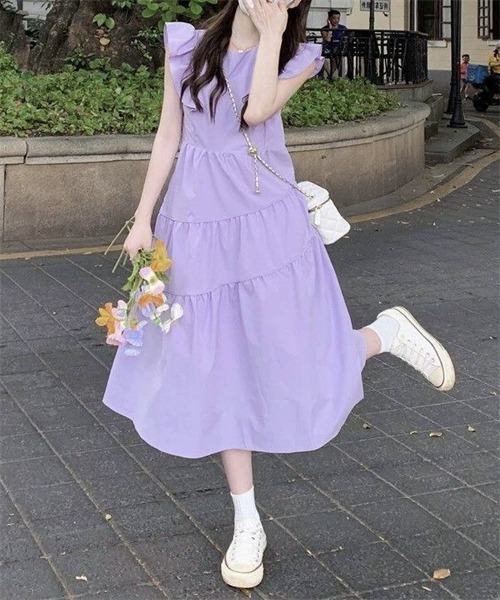 「FREE STYLISTS」 ノースリーブワンピース M パープル レディース_画像5