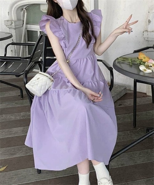 「FREE STYLISTS」 ノースリーブワンピース M パープル レディース_画像6