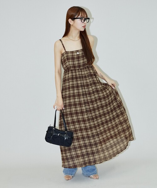 「PUBLUX」 キャミソールワンピース フリ- ブラック レディース_画像5