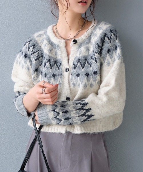 カーディガン 求心柄 ジャガードニットカーディガン レディース