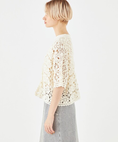 「MACPHEE」 半袖ニット S ブラック レディース_画像4