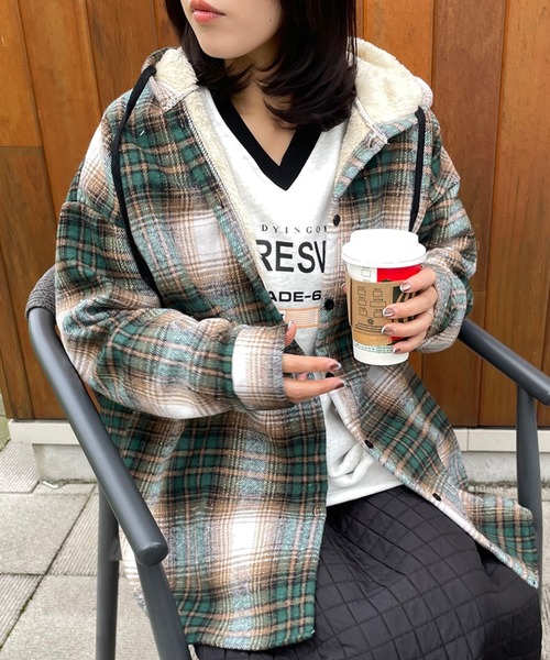 CRB ブラウス シャツ 裏ボアフードチェックシャツ レディース