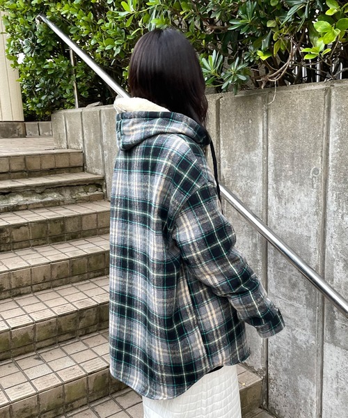 CRB ブラウス シャツ 裏ボアフードチェックシャツ レディース