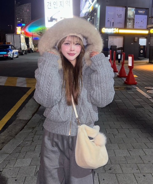 one after another NICE CLAUP ブルゾン アウター ケーブルニット中綿