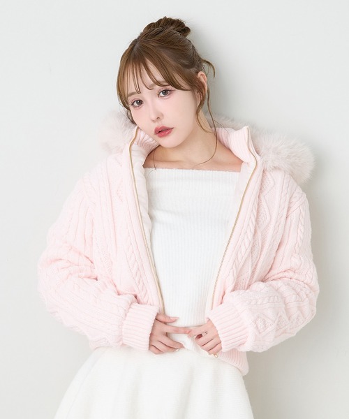 one after another NICE CLAUP ブルゾン アウター ケーブルニット中綿