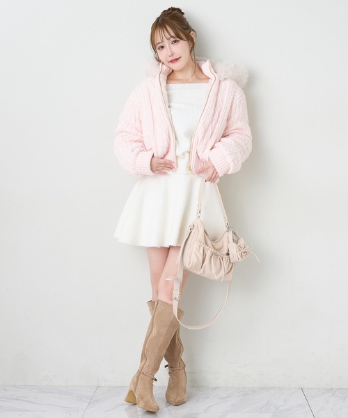 one after another NICE CLAUP ブルゾン アウター ケーブルニット中綿