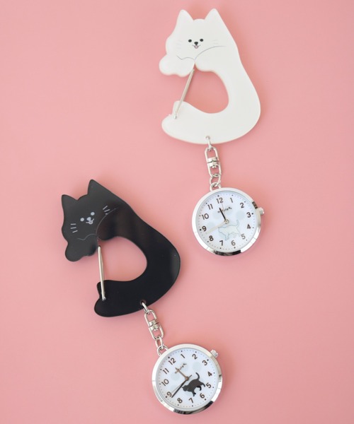 チャーム カラビナタイプ キーチェーン ウォッチ アニマル ねこ ぽて