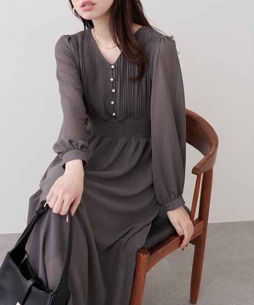 natural couture ワンピース ピンタックプリーツお上品ワンピース