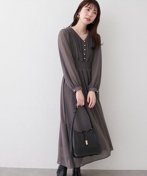 新品未使用　ワンピース　レディース natural couture ワンピース ピンタックプリーツお上品ワンピース