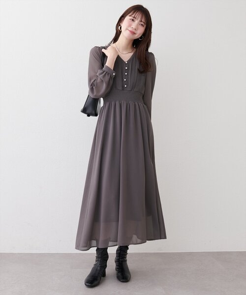 natural couture ワンピース ピンタックプリーツお上品ワンピース