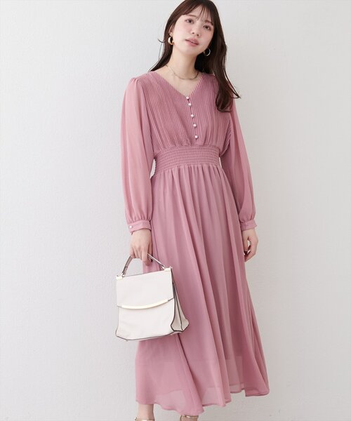 natural couture ワンピース ピンタックプリーツお上品ワンピース