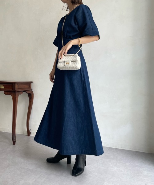 「DouDou」 7分袖ワンピース FREE サックスブルー レディース_画像3