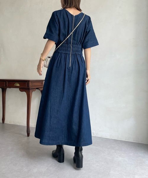 「DouDou」 7分袖ワンピース FREE サックスブルー レディース_画像4