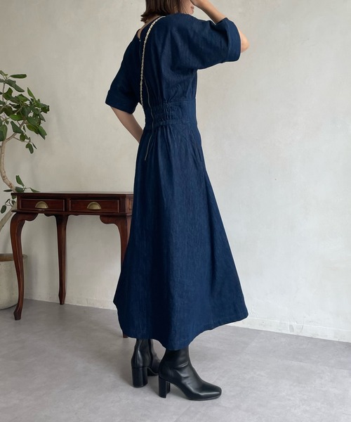 「DouDou」 7分袖ワンピース FREE サックスブルー レディース_画像5