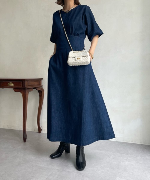 「DouDou」 7分袖ワンピース FREE サックスブルー レディース_画像6