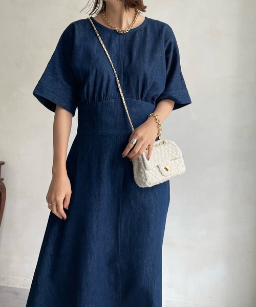 「DouDou」 7分袖ワンピース FREE サックスブルー レディース_画像8