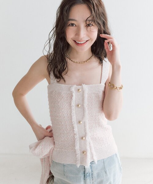【美品】ラブティックボンボン　ファンシーツイードカーディガンアンサンブル　ピンク 今すぐお届け！・アンサンブル可】ファンシーツイードニットジャケット