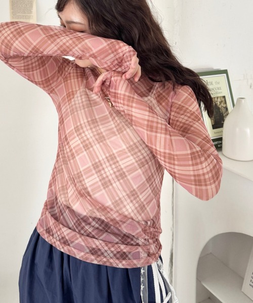 SOLLON.（ソルロン） tシャツ チェック柄シアートップス レディース
